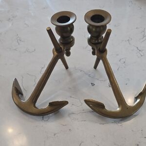 Mid Century Anchor Shaped Brass Candle Holders